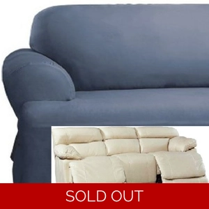 Dual Reclining SOFA Slipcover T Cushion Cotton Blue Sure Fit Couch